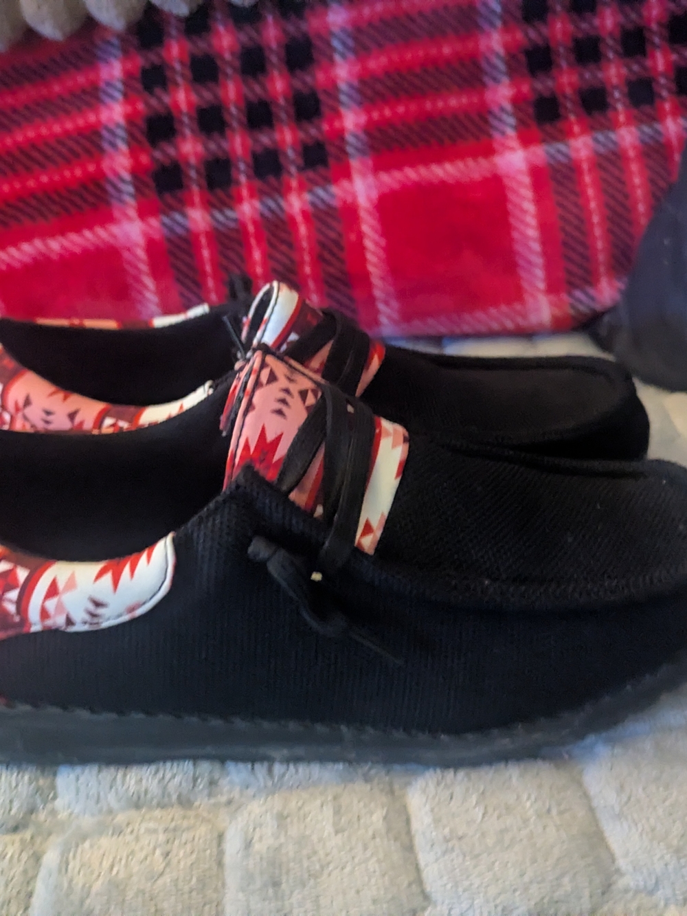 Hey Dude Dub Women’s Black Slip-On Loafers with Aztec Patterned Trim 39 - Picture 4 of 5